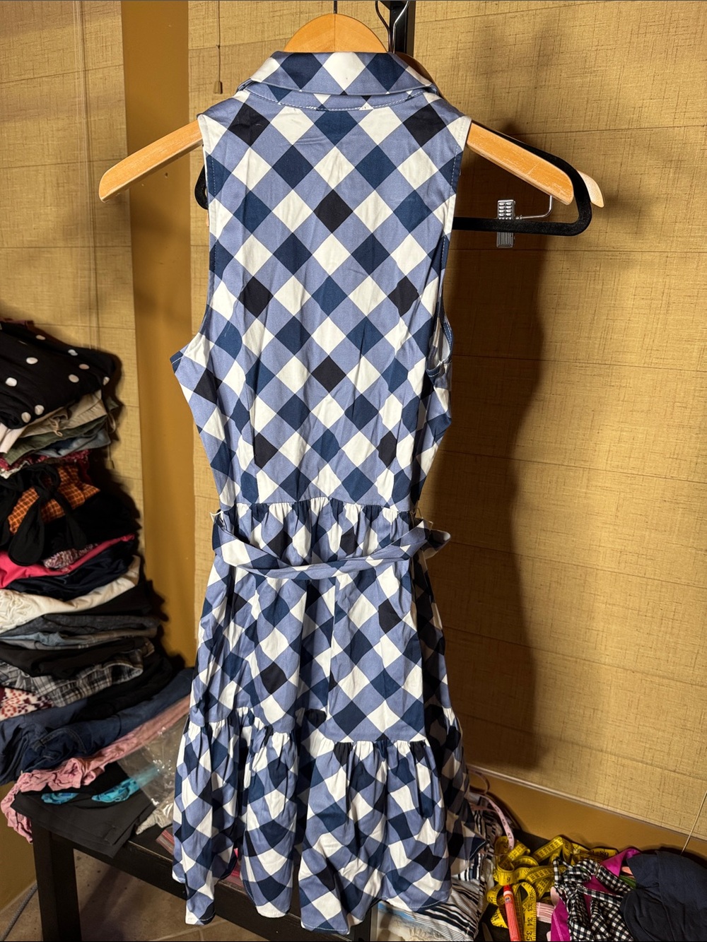 Tommy Hilfiger Blue White Buffalo Plaid Tiered Shirt Dress NWOT Size 2 - Picture 10 of 10